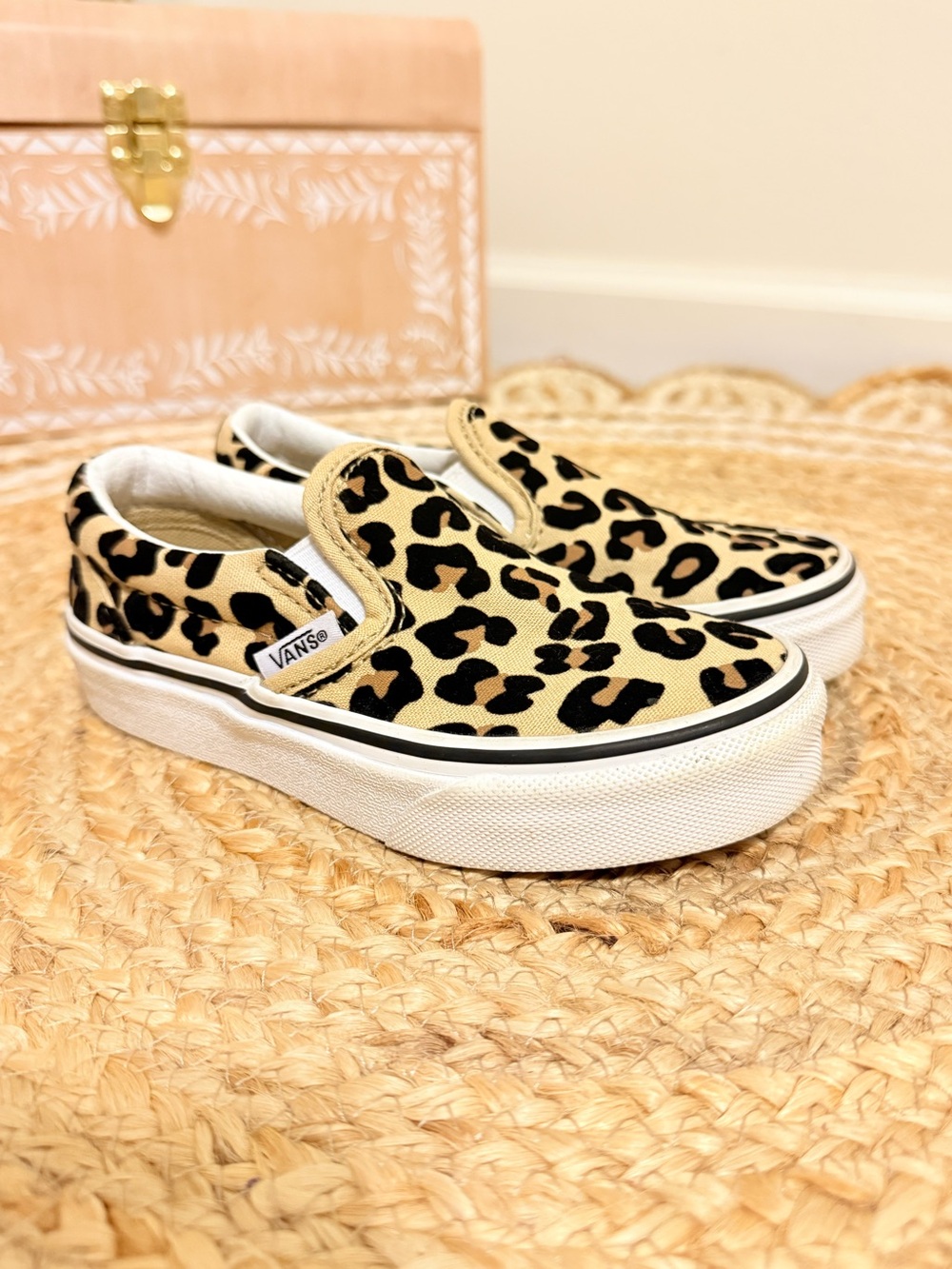 🌾 Vans Leopard Print Slip-On Sneakers in Tan and Black
